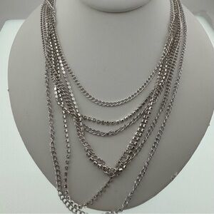 VPL Silver Layered Necklace with Strands of Miniature Crystals total of 7